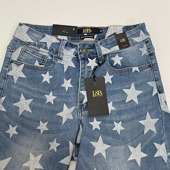 RESTOCKED! L & B Star Print Distressed Jean/Shorts - Picture 4 of 16
